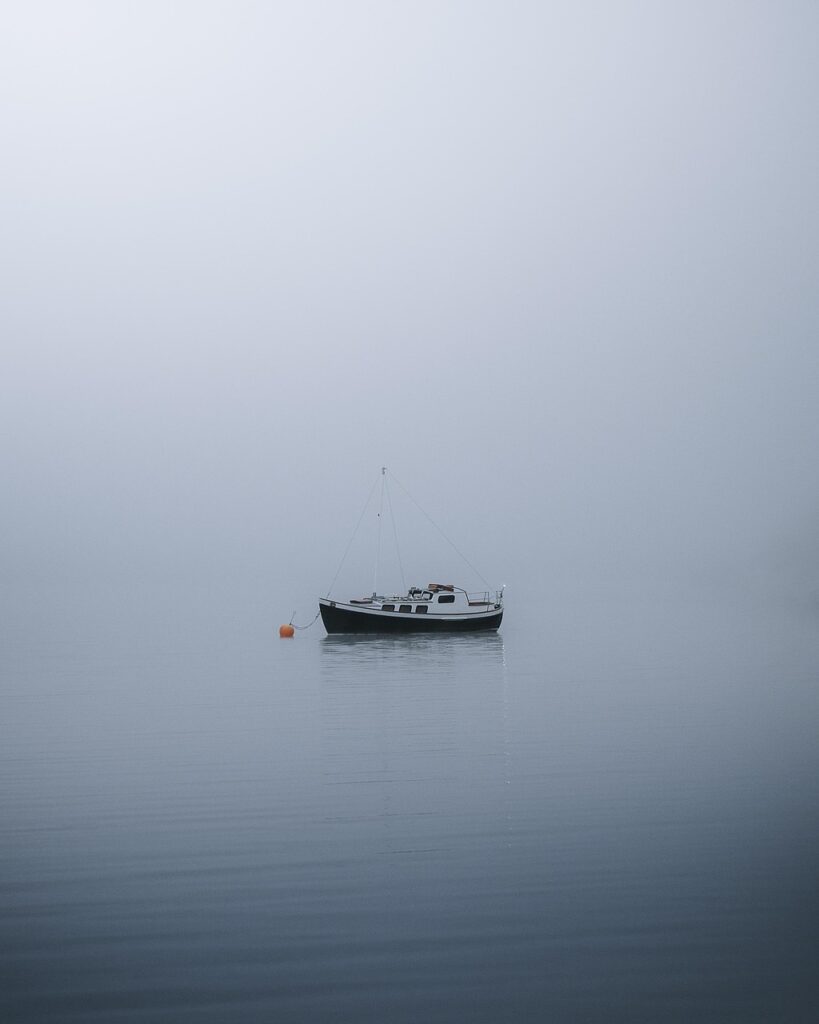 boat, fog, sea, nature, haze, foggy, ocean